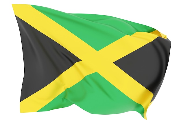 abstract 3d illustration of jamaica flag on wavy fabric isolated on white