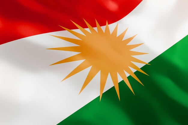 abstract 3d illustration of kurdistan flag on wavy fabric with blur