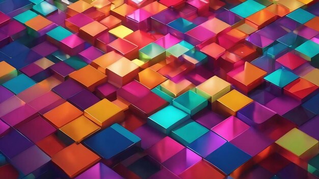 Abstract 3d illustration of mosaic of bright colored geometric shapes diagonally with luminous highl