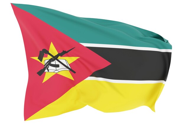 Photo abstract 3d illustration of mozambique flag on wavy fabric isolated on white