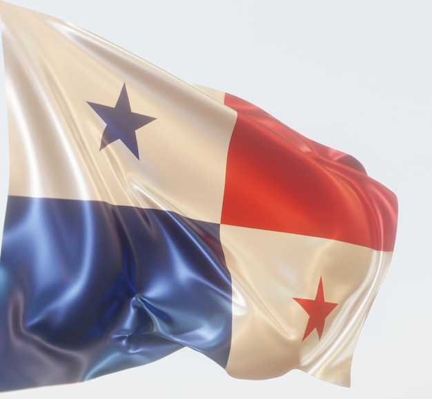 水色で分離された波状の光沢のある生地のパナマの旗の抽象的な3dイラスト