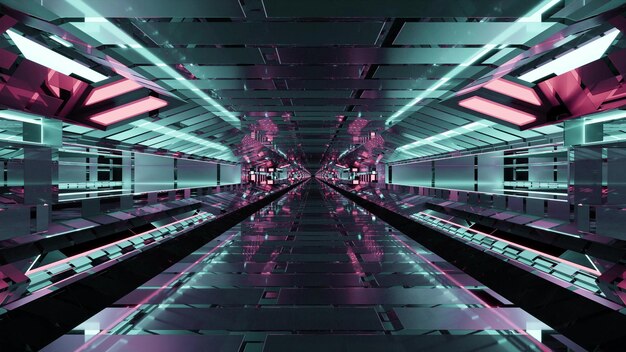 Photo abstract 3d illustration of sci fi tunnel with neon lamps in 4k uhd