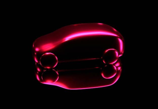 Abstract 3d illustration of shiny red toy car on black background and mirrored surface