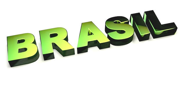 abstract 3d illustration of the word brazil in green and yellow bright gradient on white surface wit