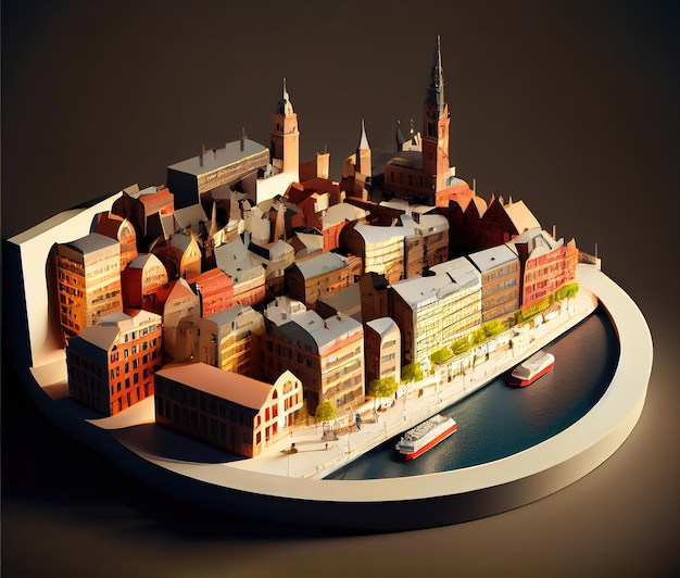 Abstract 3D model of the modern city visualization made with generative AI