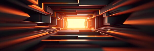 Abstract 3D Motion Donkere tunnel met helder middenlicht Rood eindlicht op zwarte achtergrond