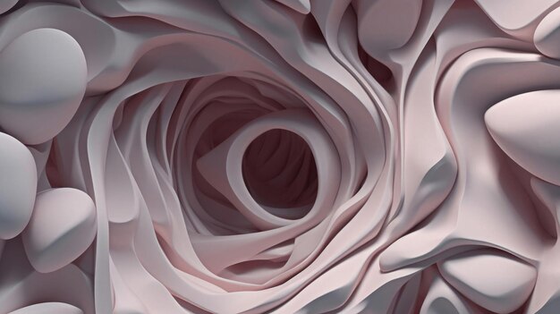 Фото Абстрактное 3d-движение завораживающая спираль белого материала с центральным отверстием маленькие скальные круги