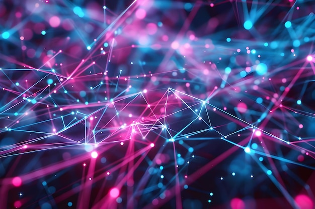 Abstract 3D Network with Pink and Blue Lights