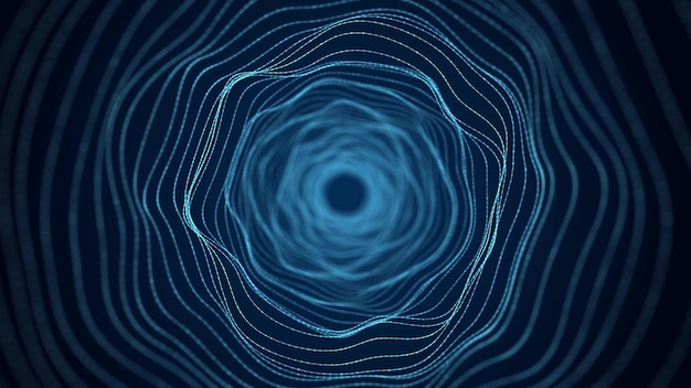 abstract 3d portal tunnel or wormhole digital blue background with connected blue dots 3d rendering