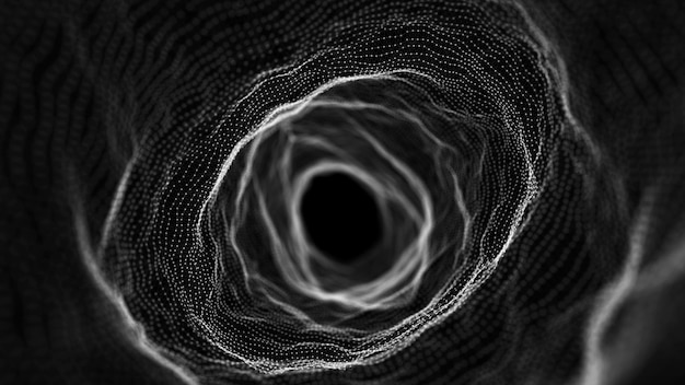 추상 3d 포털 터널 또는 웜홀 와이어프레임 3D 표면 터널 3d 렌더링