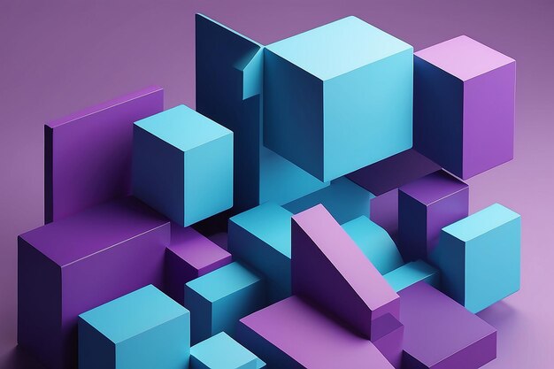 Abstract 3d render blue and purple geometric composition background design