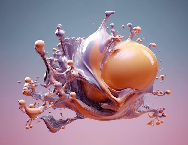 Photo abstract 3d render of color paint splash with gold and purple hues