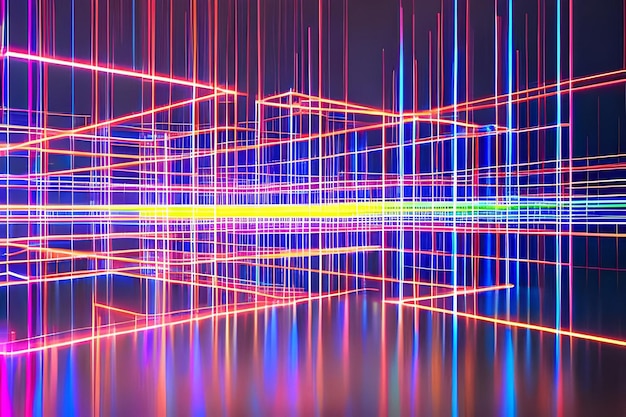 Abstract 3d render colorful neon glowing laser futuristic dimensional background