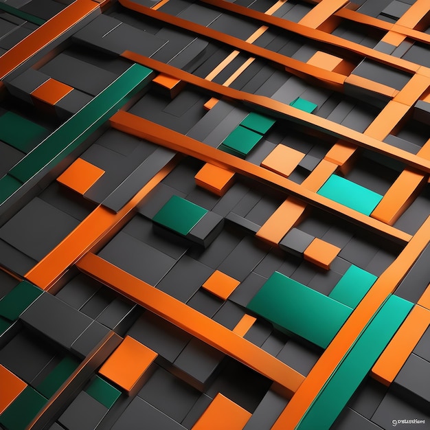 abstract 3d render of cubes with orange green and black elements