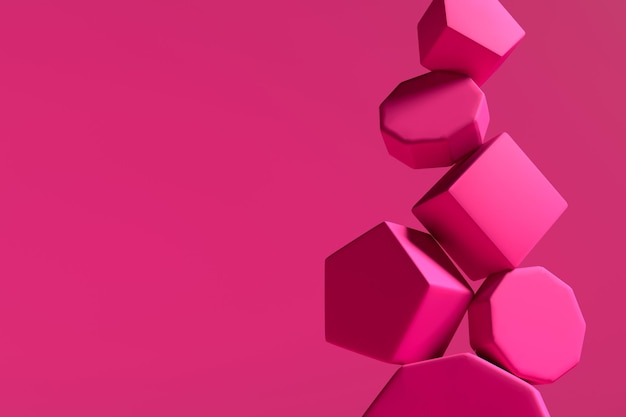 Абстрактный 3D-рендеринг готовый шаблон с минималистичными розовыми объектами