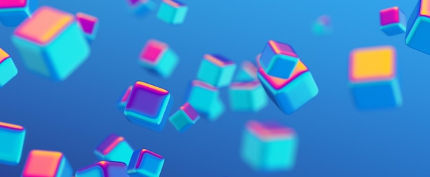 Abstract 3d render geometric background design with colorful cubes