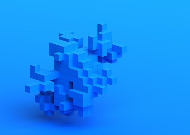 Abstract 3d render geometric composition blue background design with cubes