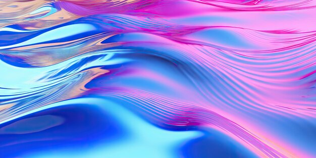 Фото Абстрактный 3d-рендер голографический хромный градиент водные волны иридесцентный градиент цифровой