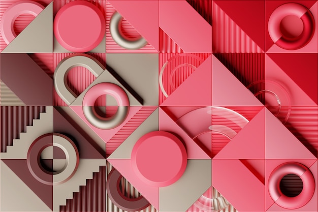 Abstract 3d render pink and brown geometric composition background design