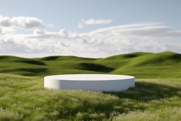 Abstract 3d render platform natuurlijke achtergrond Wit podium op het grasveld achtergrond wolk