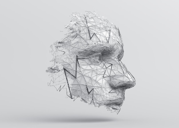 다각형 인간의 얼굴의 추상 3D 렌더링