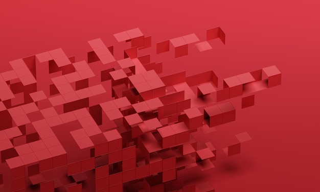 Abstract 3d render rood geometrisch achtergrondontwerp met kubussen