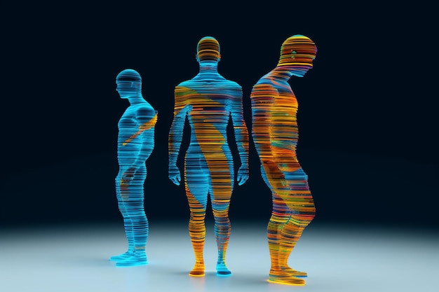 Photo abstract 3d render of a sliced male figure