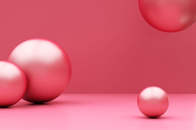 Abstract 3d render of spheres composition with geometric shapes modern background design