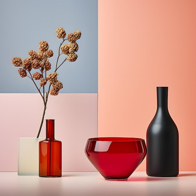抽象的な3Dレンダリングの花瓶と乾燥花の花瓶