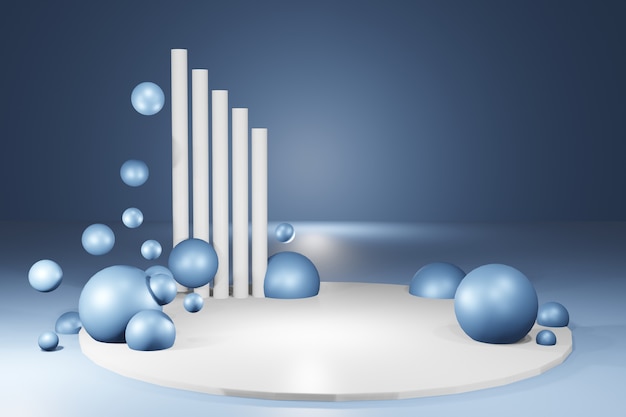 abstract 3d render with empty podium and bubbles