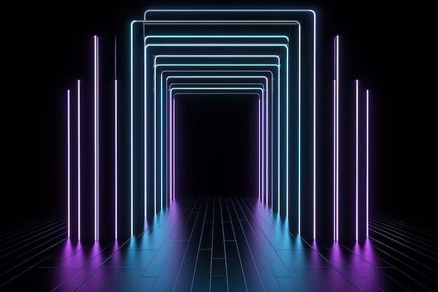 Abstract 3D render with pink and blue neon lines glowing in the dark Digital UV wallpaper