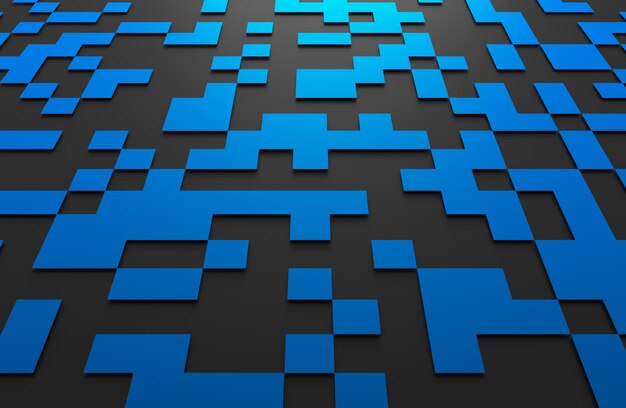 Abstract 3d rendering of black and blue futuristic surface with squares. Sci-fi background.