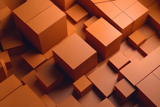 Abstract 3d rendering of chaotic orange cubes