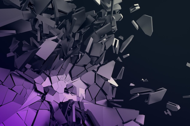 Photo abstract 3d rendering of cracked surface background with broken shape wall destruction bursting with debris modern cgi illustration