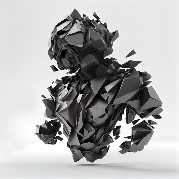 Абстрактная 3D визуализация - деформированная черная фигура на белом фоне