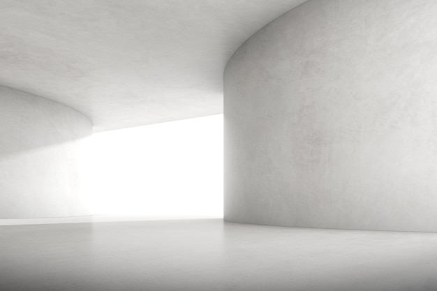 Abstract 3d rendering of empty concrete space with light and shadow on the curve structure, Futuristic architecture.