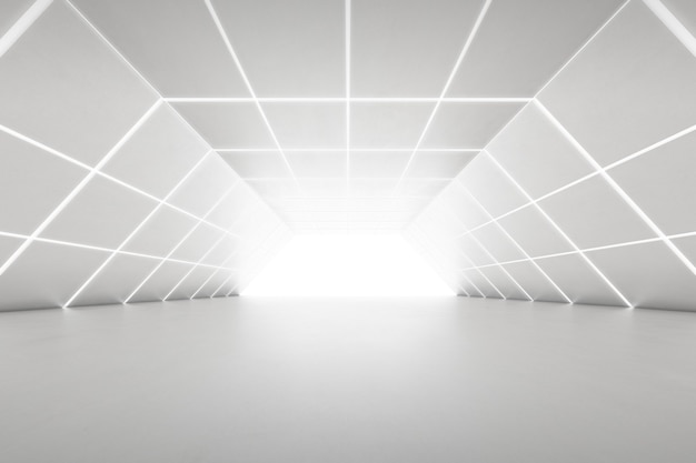 Abstract 3d rendering of empty futuristic tunnel room with light on the wall. Sci-fi concept.