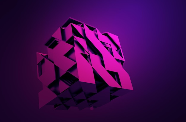 Abstract 3D Rendering of Flying Cube