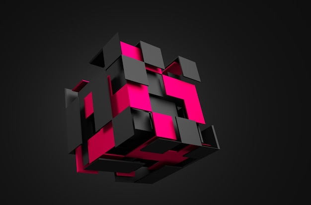 Abstract 3D Rendering of Flying Cube