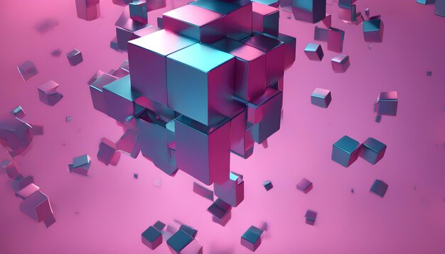 Abstract 3d rendering of a flying cube