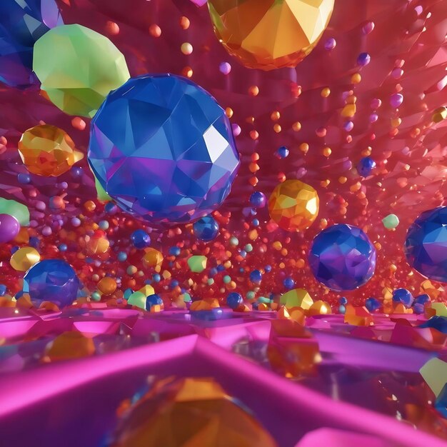Abstract 3d rendering of flying polygonal spheres