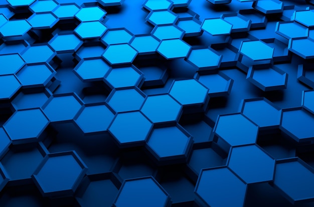 Abstract 3d rendering of futuristic surface with hexagons. Blue sci-fi background.