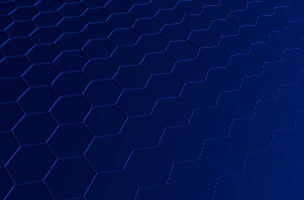 Abstract 3d rendering of futuristic surface with hexagons. Blue sci-fi background.