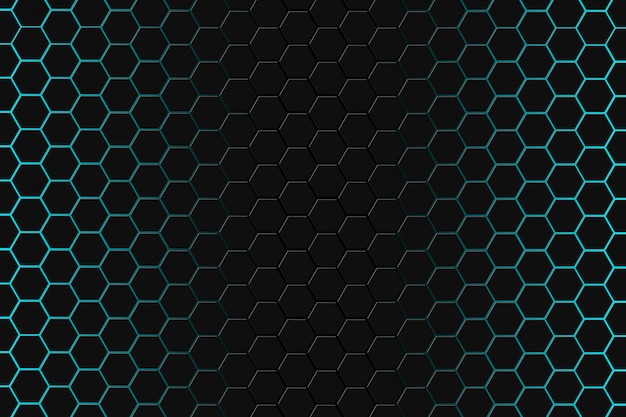 Abstract 3d rendering of futuristic surface with hexagons. dark green sci-fi background.