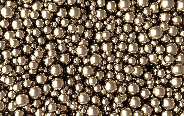 Abstract 3d rendering geometric background with golden metallic spheres