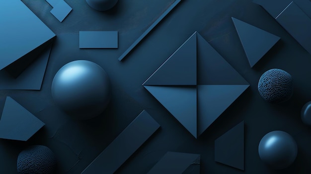 Photo abstract 3d rendering of geometric shapes in dark blue