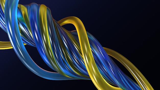 Abstract 3d rendering of glossy wavy tube lines background, minimal dynamic shape