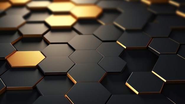 Photo abstract 3d rendering of hexagonal background with glowing golden elements generative ai