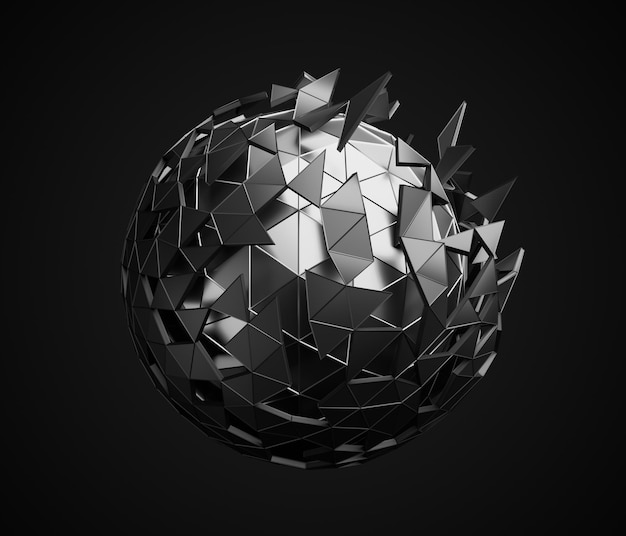 Abstract 3d rendering of low poly sphere with chaotic structure Scifi background with polygonal shape in empty space Futuristic design