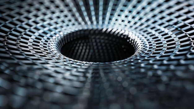 Photo abstract 3d rendering of a metal mesh structure with a hole in the center